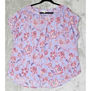 Como Blue‎ Women's 1X Floral Blouse Smocked Neckline Boho Lightweight Top